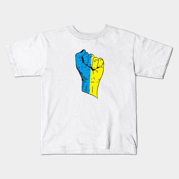 Flag of Ukraine on a Raised Clenched Fist Kids T-Shirt by Vladimir Zevenckih